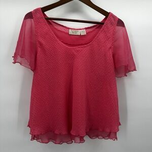 Vintage Victoria Secret Top Womens Large Pink‎ Chiffon Ruffle Gold Label Sheer